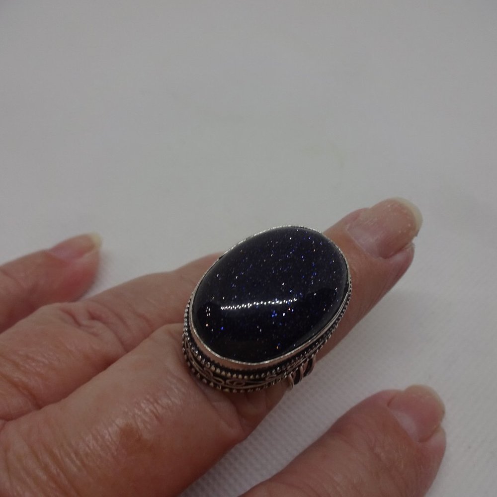 Sparkling "BLUE SUNSTONE" Handmade Sterling Ring Size 8 #11A